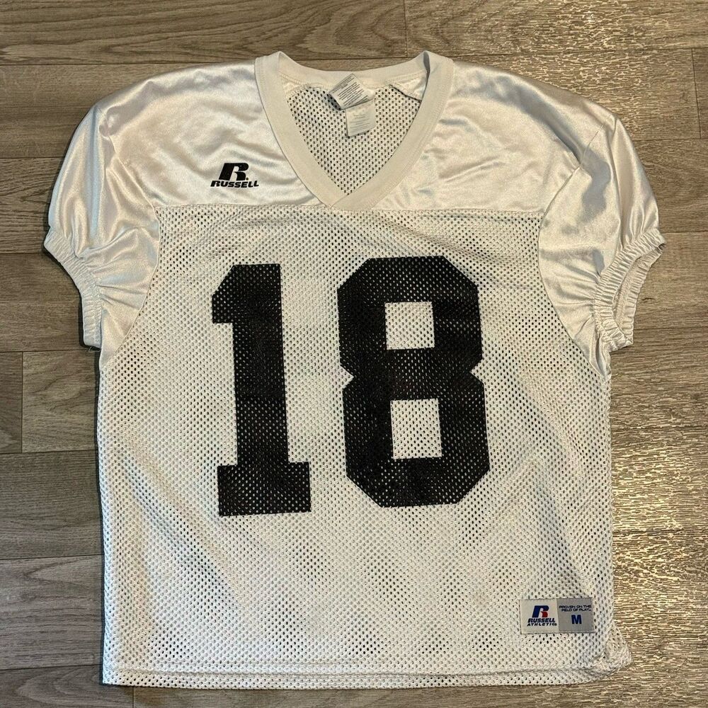 Vintage Russell Athletic Mesh Football Practice Jersey White Number 18 Size M